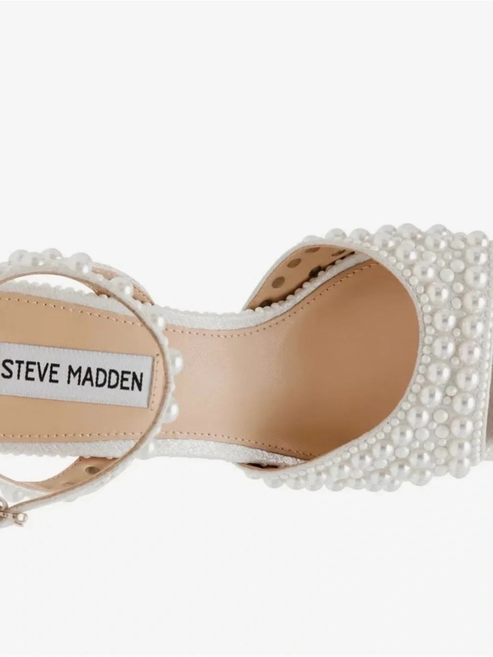 Steve Madden White Pearl-Embellished Platform Sandals
